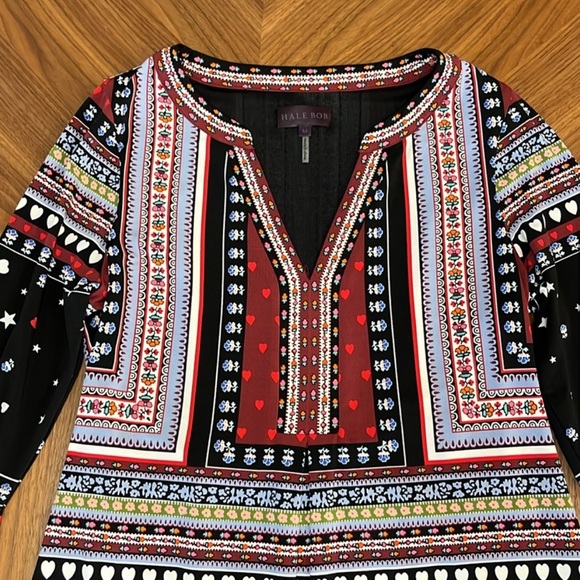 Hale Bob patterned v-neck elbow sleeve mini dress M - Picture 4 of 7